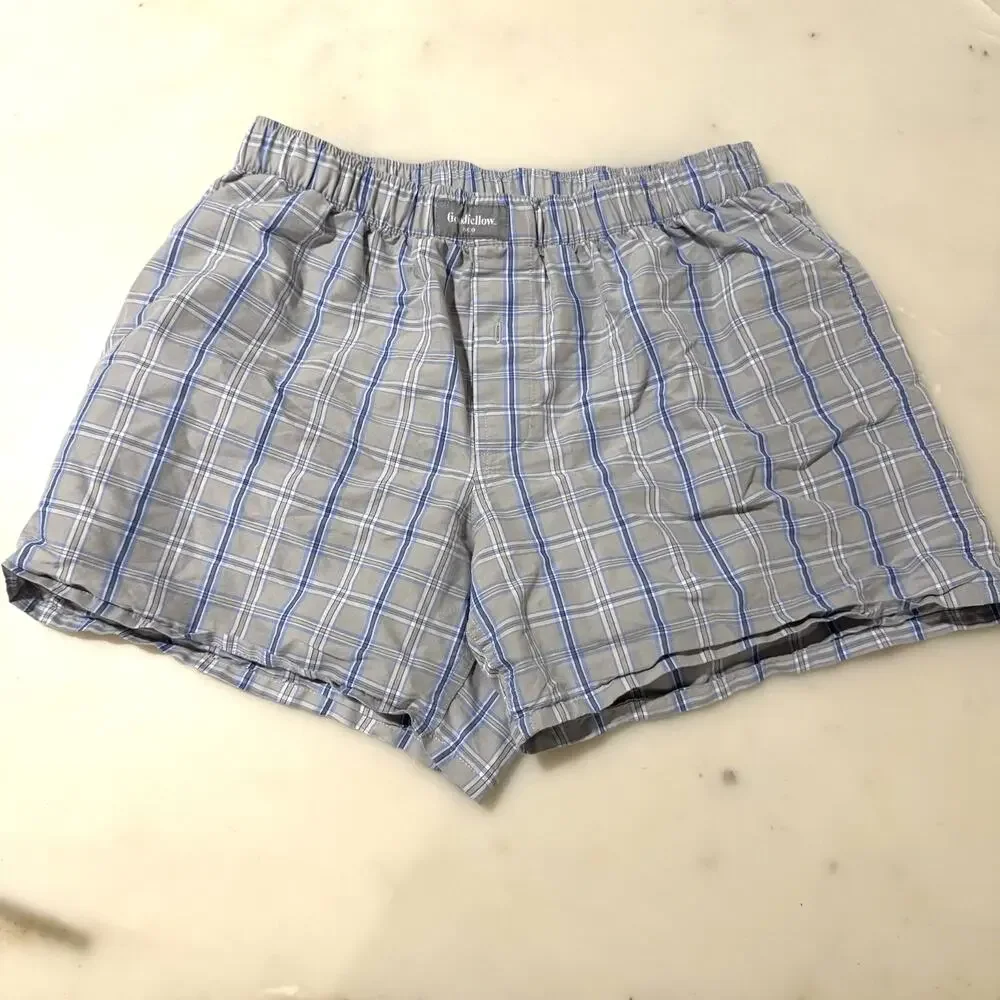 Goodfellow & Co Men M Plaid Boxer Shorts Underwear Woven Gray Lounge Sleepwear